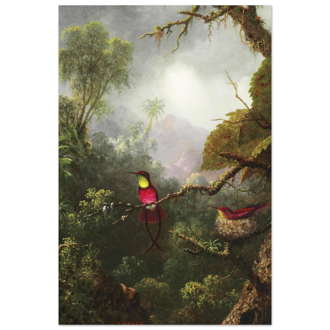 Nesting Hummingbirds, Brazilian Landscape by Martin Johnson Heade