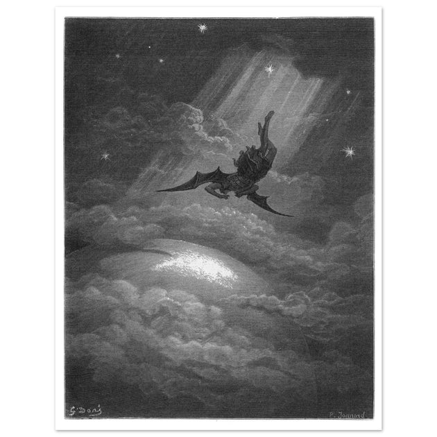 Gustave Dore Paradise Lost engraving . Satan descent to Earth.