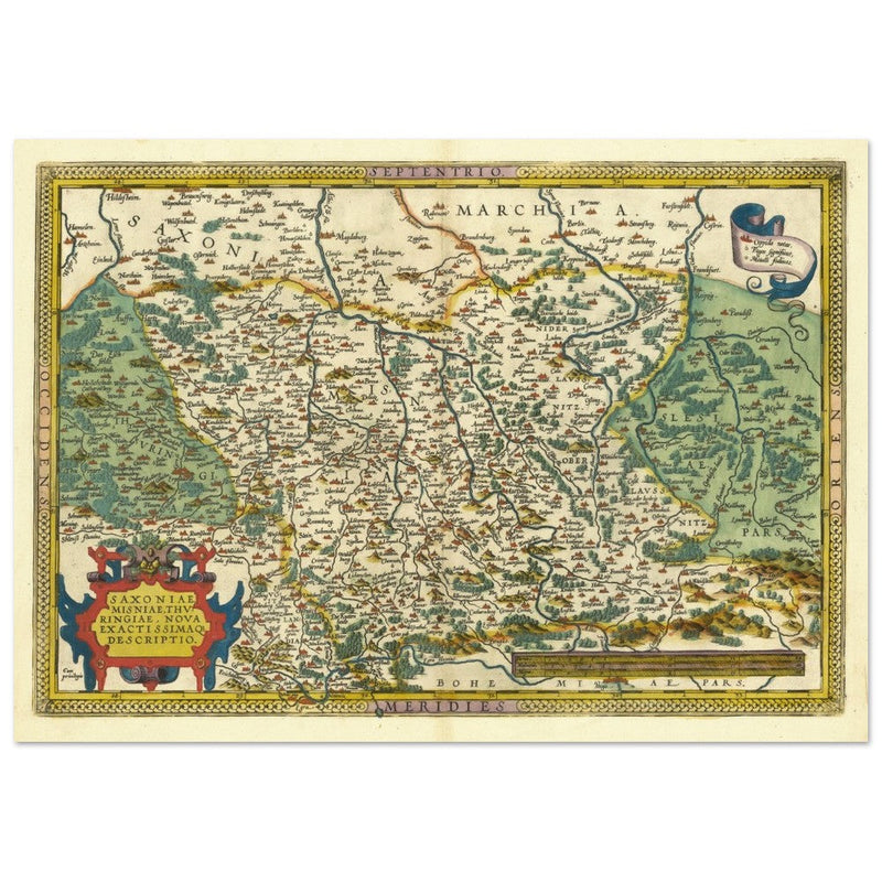 Ancient historic map of Saxony, Meissen, and Thuringia by Abraham Ortelius.