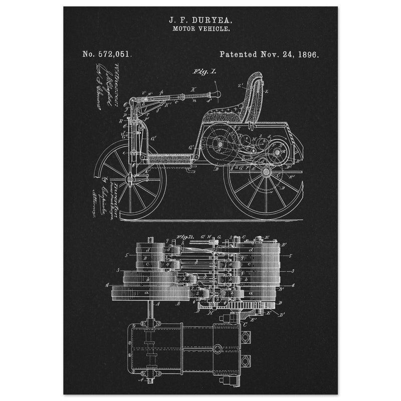 Motor Vehicle patent drawing by James Frank Duryea.