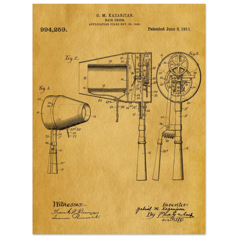 Hair Drier patent drawing by G M Kazanjian