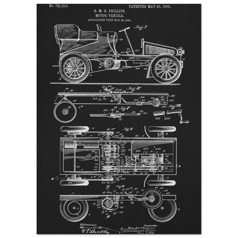 Motor Vehicle patent. Vintage car illustration.