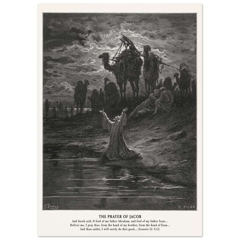 Gustave Dore The Bible engraving print . The prayer of Jacob .