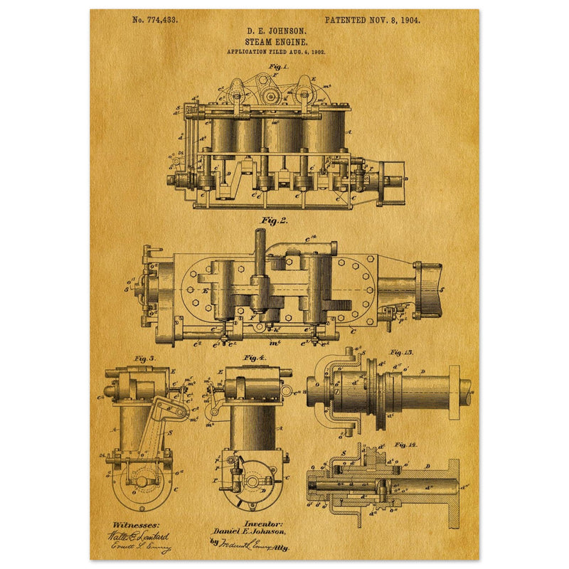 Steam engine patent 1904 by D. E Johnson.