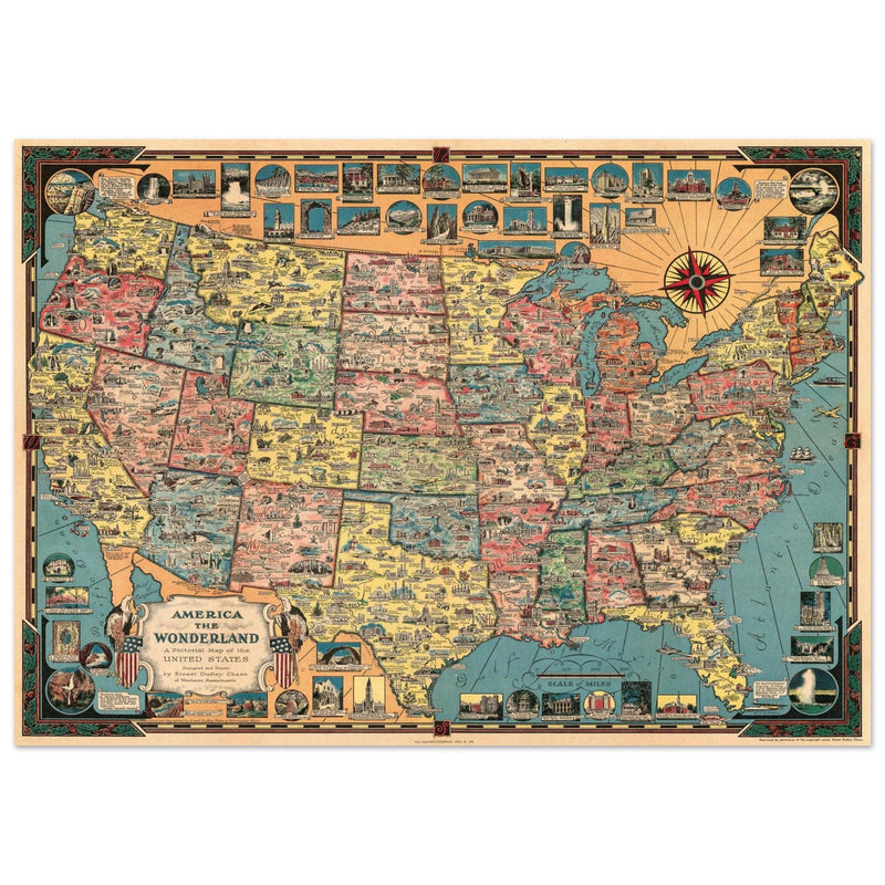 America the Wonderland: A Pictorial Map of the United States by Ernest Dudley Chase.