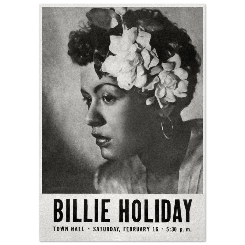 Billie Holiday concer music poster in New York City Town Hall in 1946.