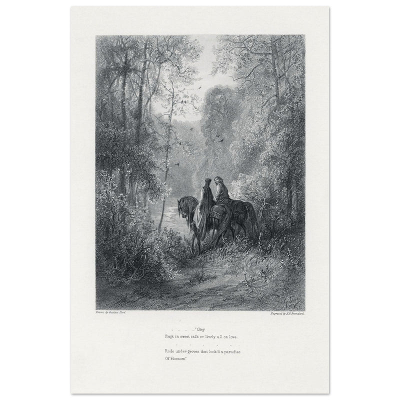Gustave Dore illustration of King Arthur legend . The Dawn of Love. From the book Idylls of the King by Alfred Tennyson.