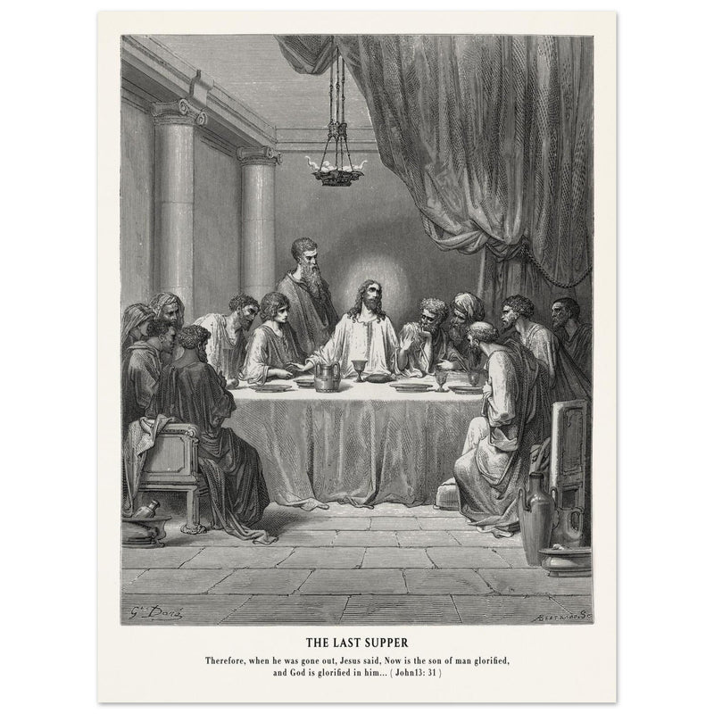 Gustave Dore The Bible engraving print . The Last Supper illustration .