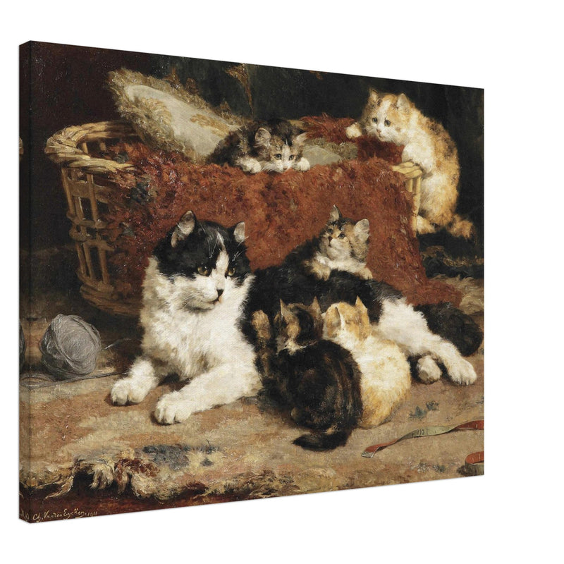 Bonne Mere a cat and her kittens by Charles van der Eycken