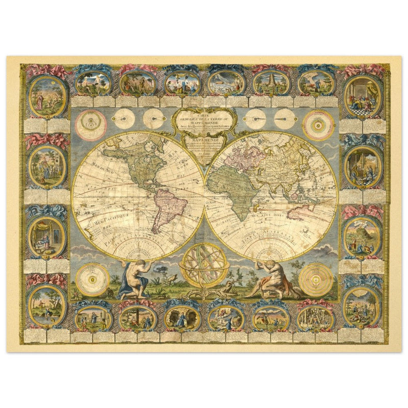 Ancient world map of 1776 by Abbe Clouet Double hemisphere world map.