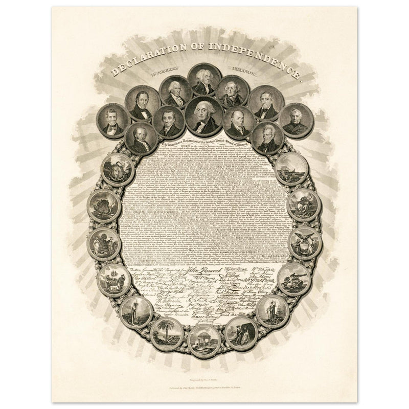 Declaration of Independence vintage print reproduction - Congress July 4th 1776 engraved by Geo. G. Smith.