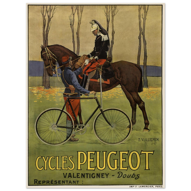 Cycles Peugot vintage advertisng poster by Ernest Vulliemin.