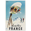 Winter sports in France. Vintage travel advertising poster promoting skiing and other leisure winter activities.