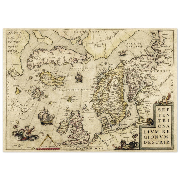 Vintage North Atlantic Map by Abraham Ortelius.