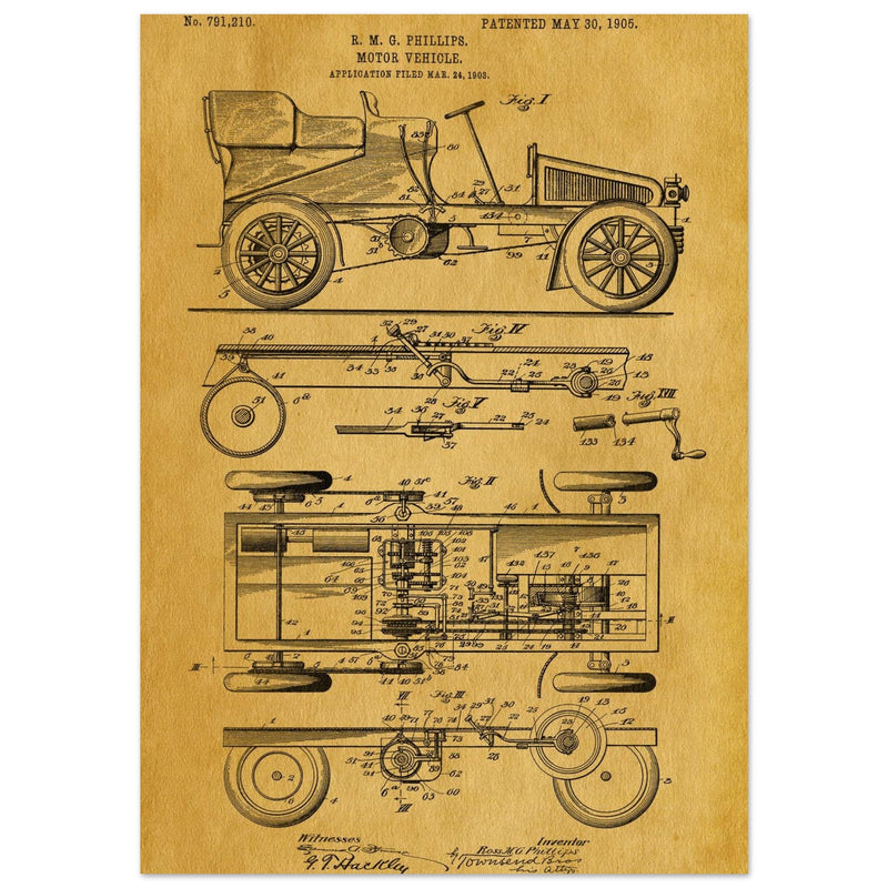 Motor Vehicle patent. Vintage car illustration.