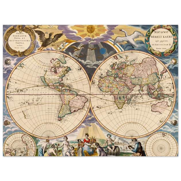 Beautiful antique world map reproduction of the XVII century Vintage illustrated map