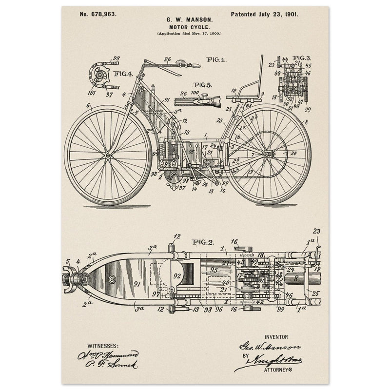 Motorcycle old patent by G. W Manson.