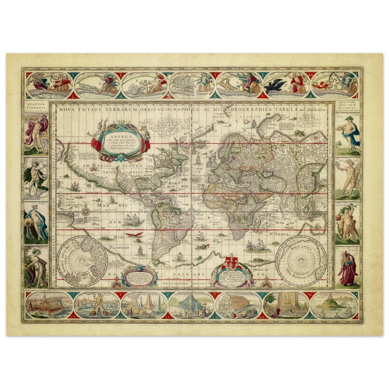Ancient old world map 1638. Noua totius terrarum orbis geographica ac hydrographica tabula by Willem Janszoon Blaeu
