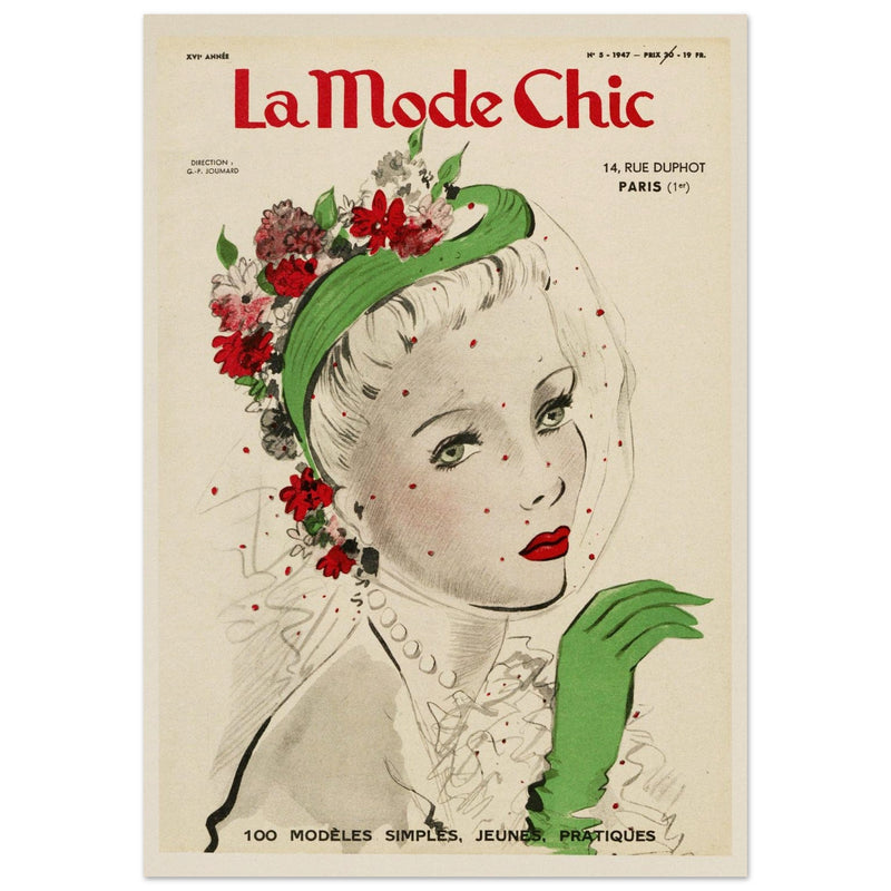 La Mode Chic old vintage fashion magazine cover from the 40s. 1947.
