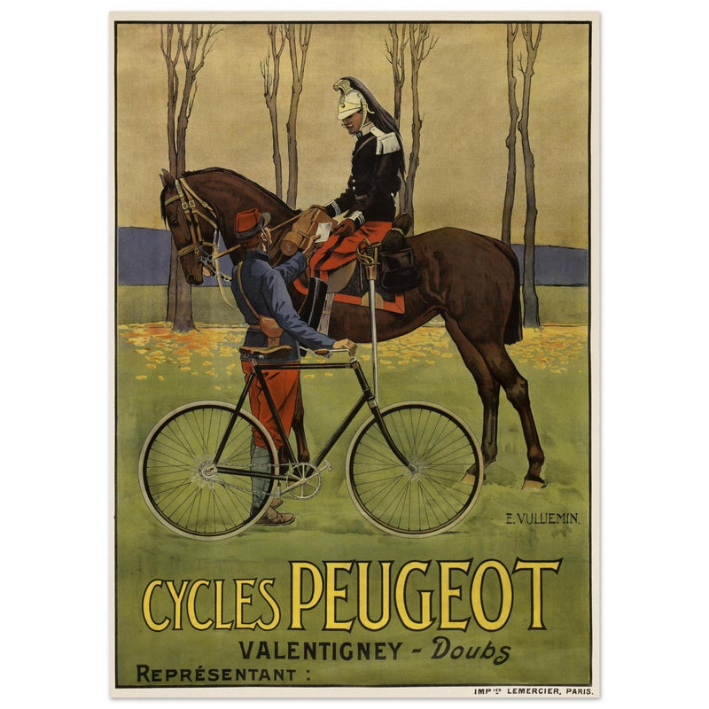 Cycles Peugot vintage advertisng poster by Ernest Vulliemin.