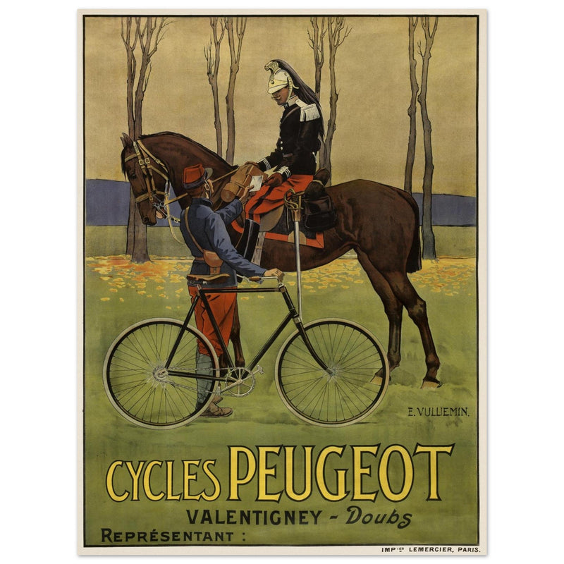 Cycles Peugot vintage advertisng poster by Ernest Vulliemin.