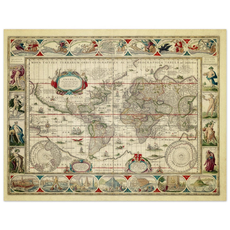 Ancient old world map 1638. Noua totius terrarum orbis geographica ac hydrographica tabula by Willem Janszoon Blaeu