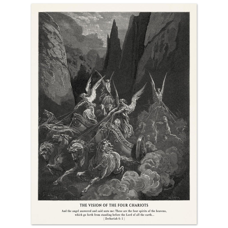Gustave Dore The Bible engraving print . The Vision of the four chariots illustration .