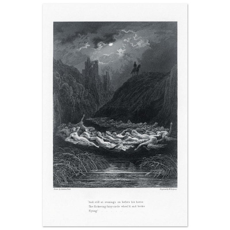 Gustave Dore illustration of King Arthur legend . The Fairy Circle. From the book Idylls of the King by Alfred Tennyson.
