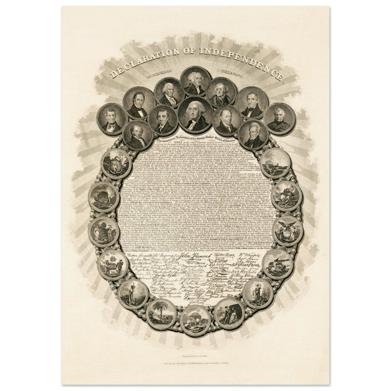 Declaration of Independence vintage print reproduction - Congress July 4th 1776 engraved by Geo. G. Smith.