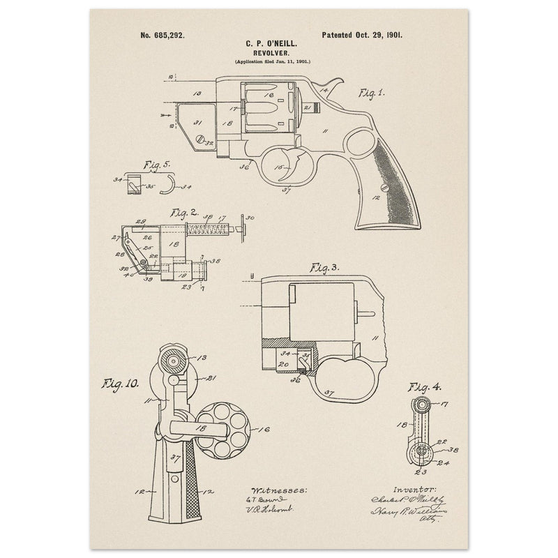 Vintage revolver patent by C P O'Neill.