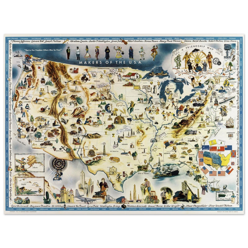 Makers of the U.S.A. A Friendship Map by Louise E. Jefferson. Pictorial map of the United States of America.