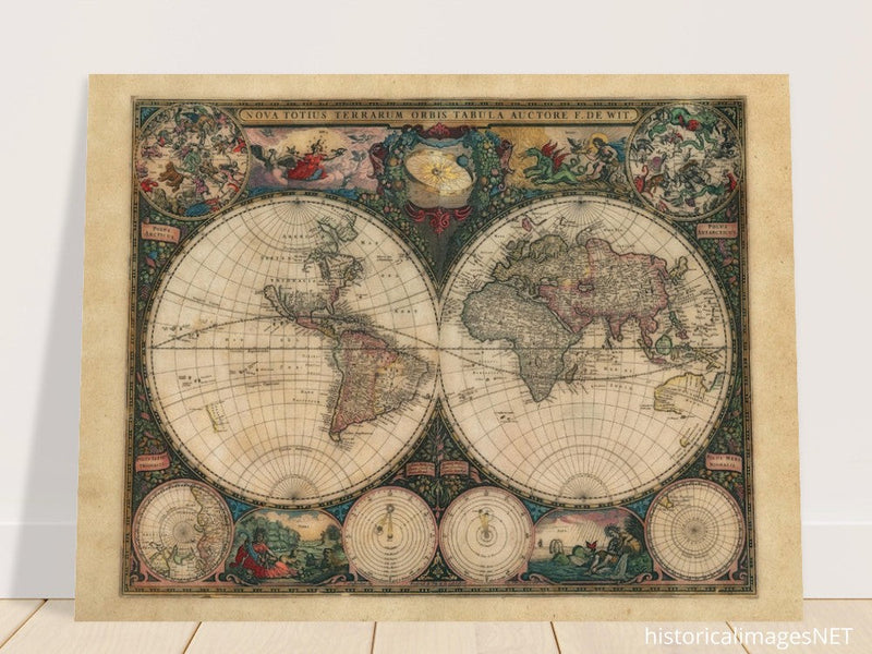 Double hemisphere old world map by Frederik de Wit. Nova Totius Terrarum Orbis Tabula