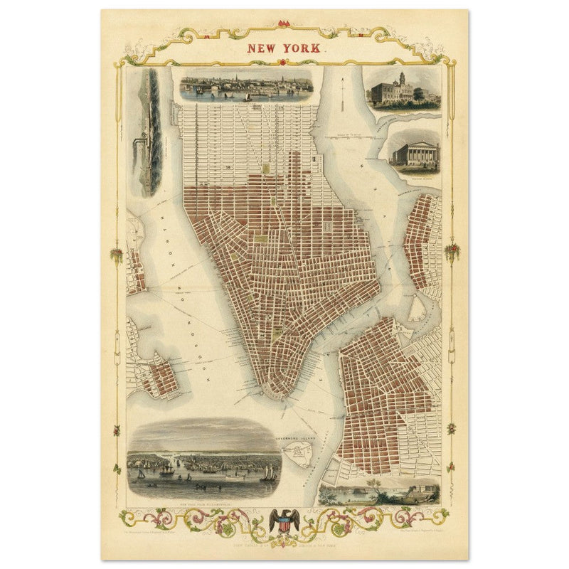 Vintage New York City map. Antique city plan of the city of New York.
