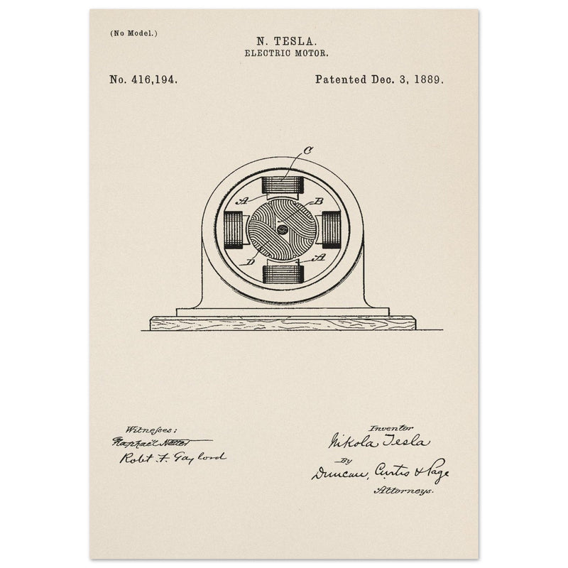 Electric Motor  patent 416194 by Nikola Tesla.