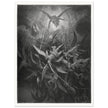 Gustave Dore  Paradise Lost engraving . Dawnfall of Satan with his fallen angels driven out from Heaven .