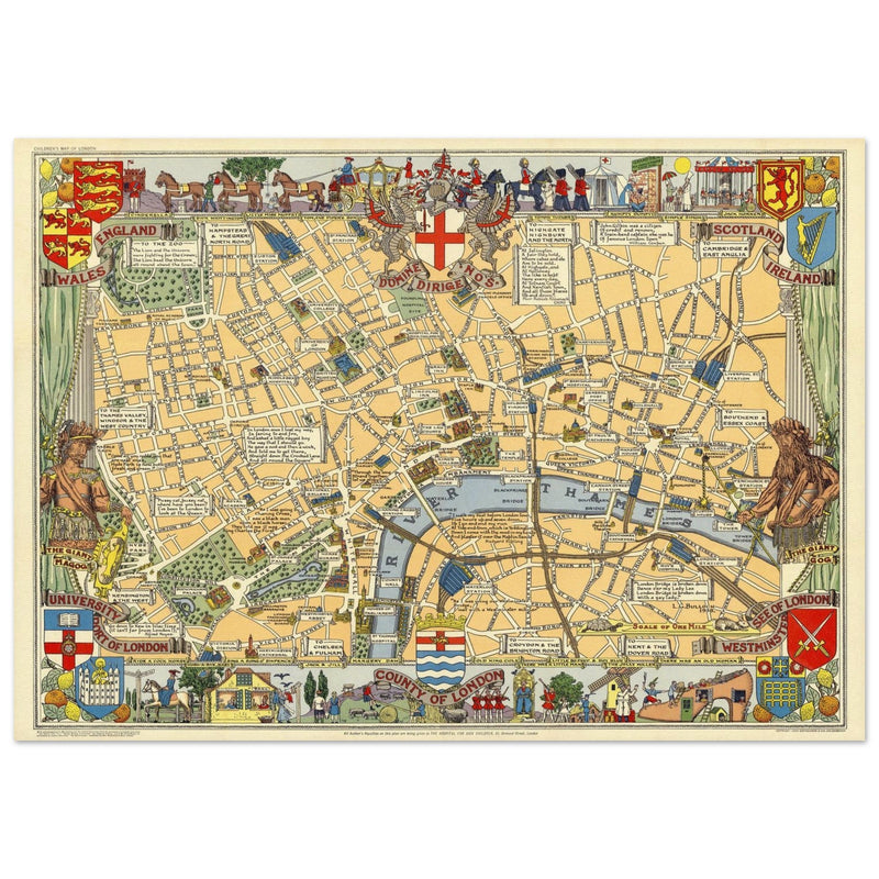Children map of London vintage print 1938 by Leslie George Bullock