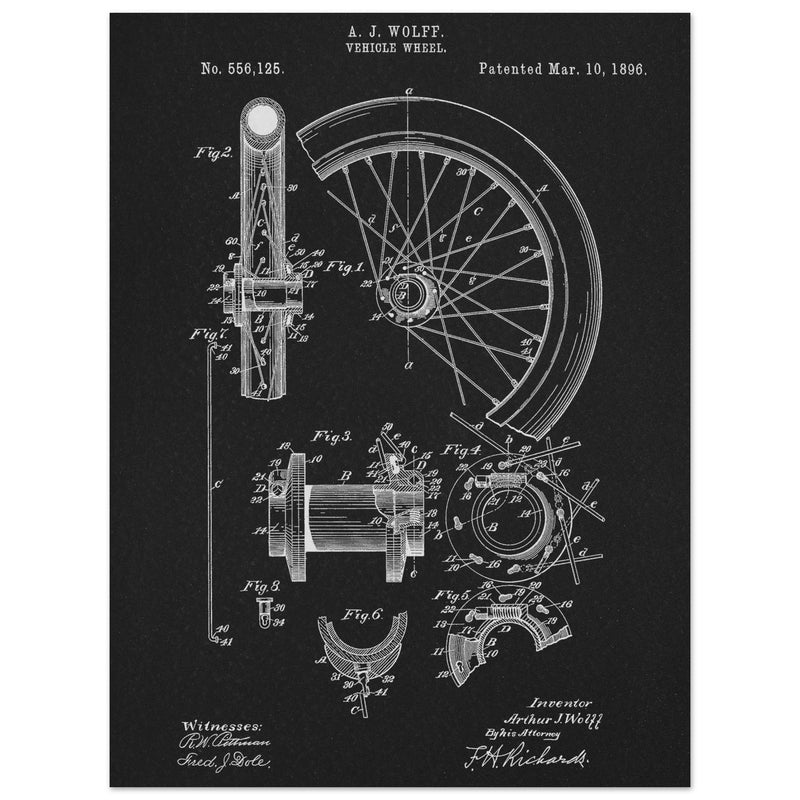 Vehicle whell patent illustration. Vintage drawing .