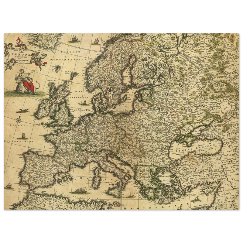 Ancient map of Europe. Nova et Accurata Totius Europae Descriptio by Frederik de Wit