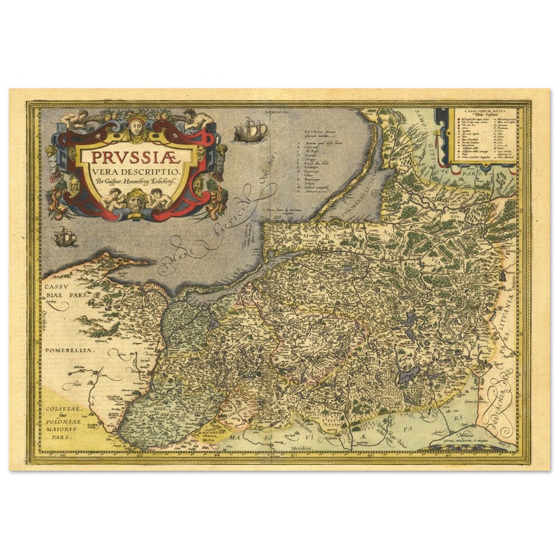 Ancient map of Prussia by Abraham Ortelius. Historic vintage map of 1570.