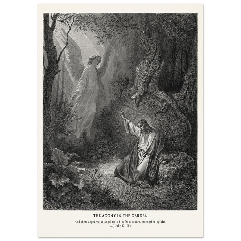 Gustave Dore The Bible engraving print . The Agony in the garden illustration .