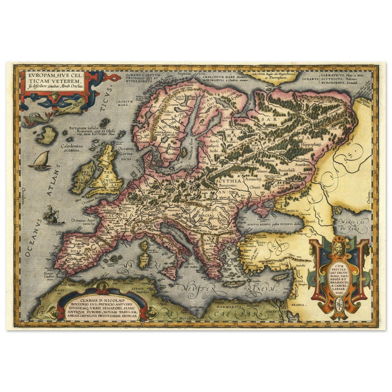 Ancient map of celtic Europe by Abraham Ortelius.
