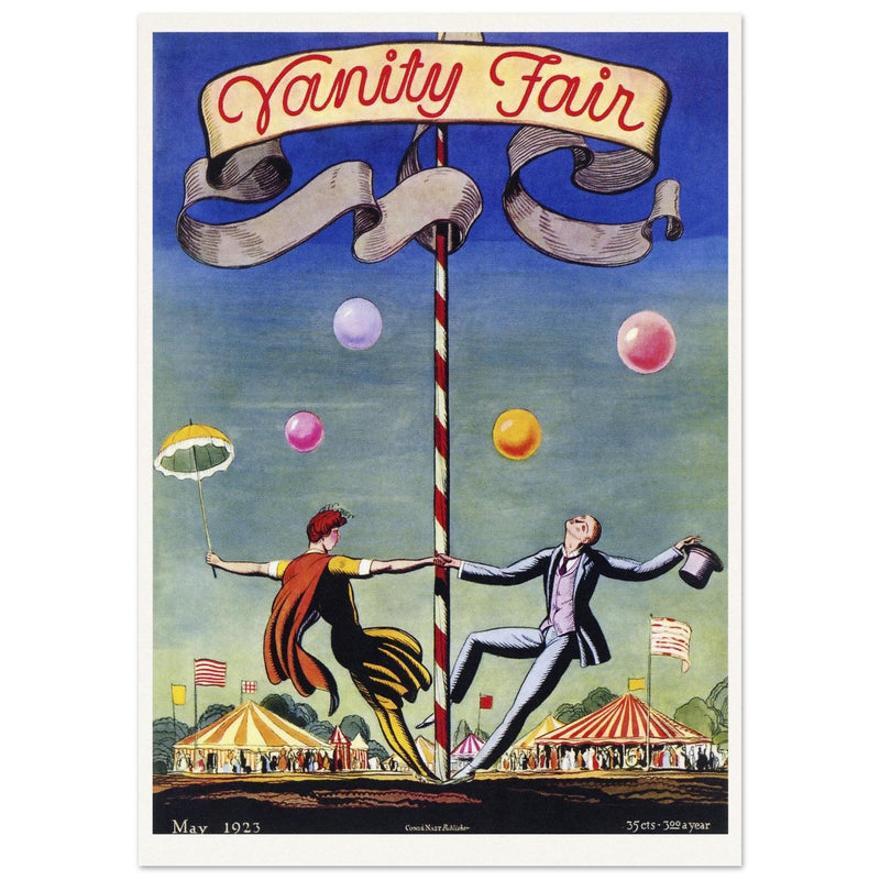 Vanity Fair magazine vintage cover by Rockwell Kent 1923. Two artists dancing at the circus.