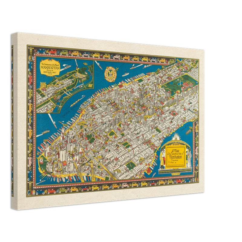 Old map of Manhattan New York City. Antique map reproduction of Manhattan of the 20's