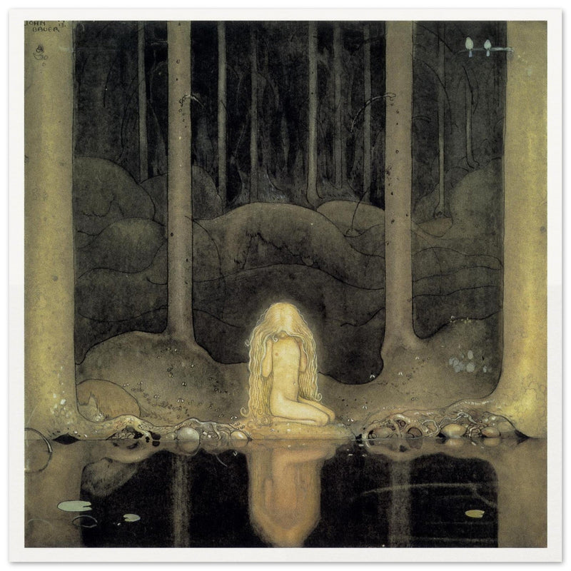 John Bauer vintage illustration print . From the fairy tale Leap the Elk and the Little Princess Cottongrass