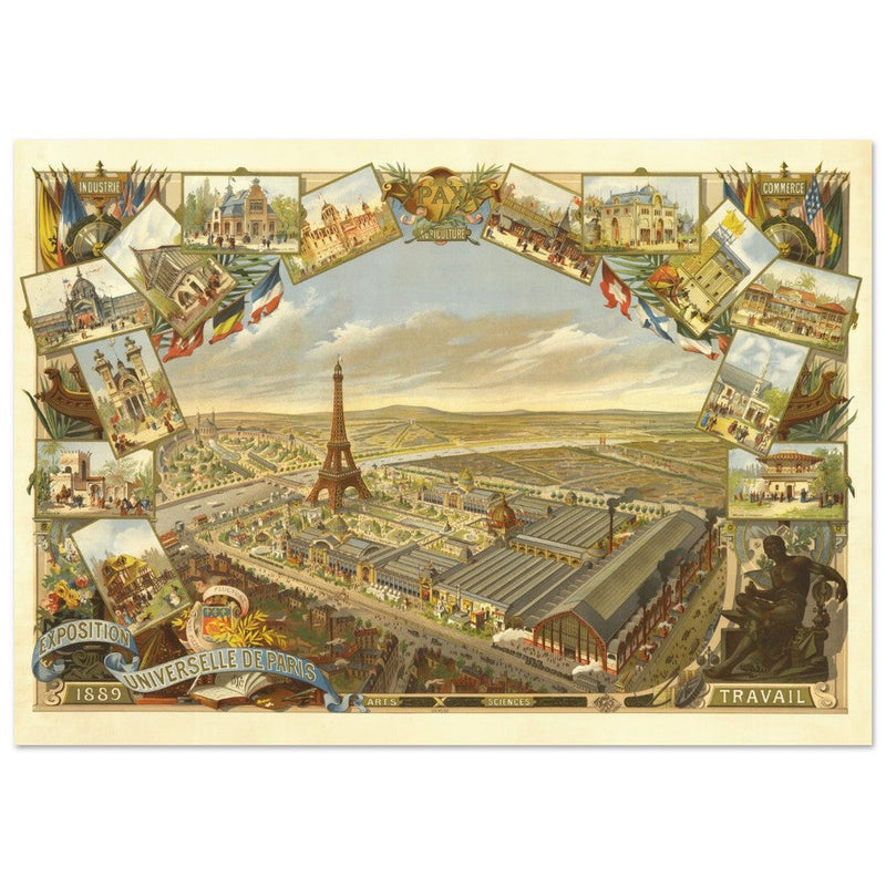 Exposition Universelle de Paris 1889. Eiffel Tower and Paris city view.
