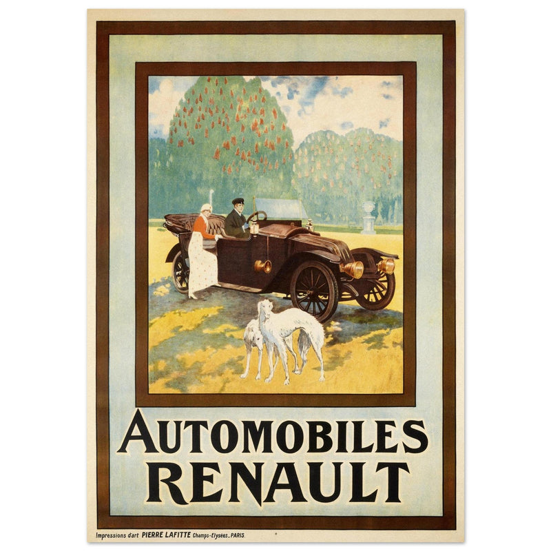 Automobiles Renault vintage advertising print . Created in 1910.