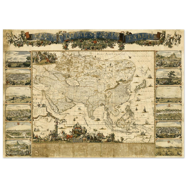 Vintage historic map of Asia by Nicolaes Visscher XVII century.
