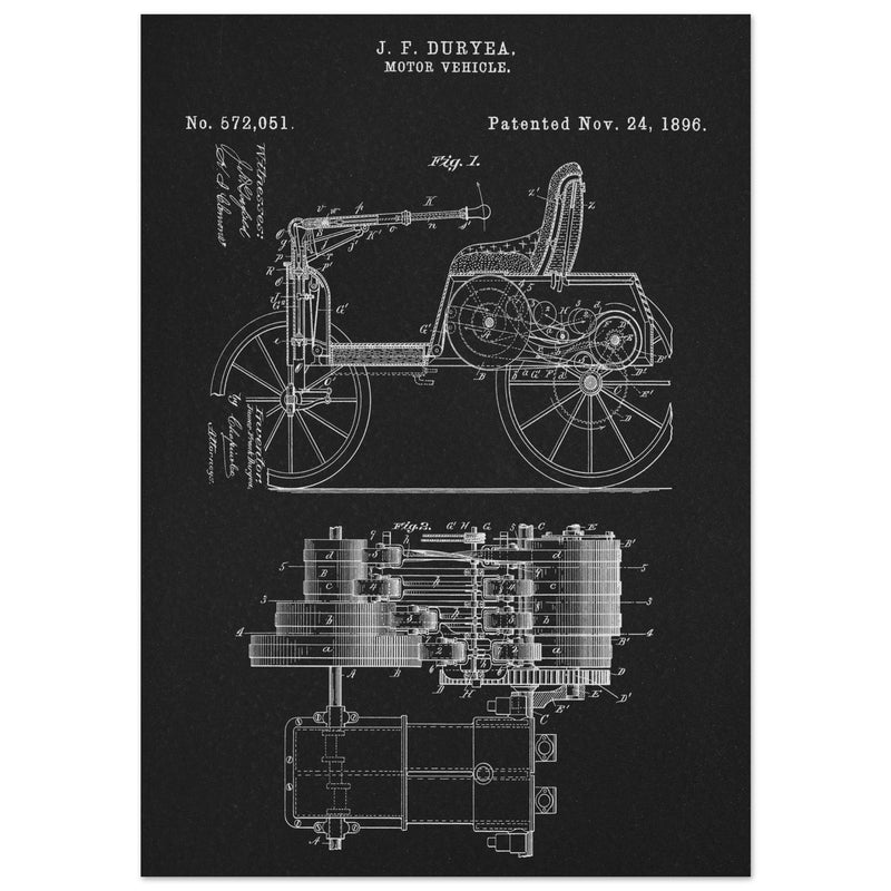 Motor Vehicle patent drawing by James Frank Duryea.