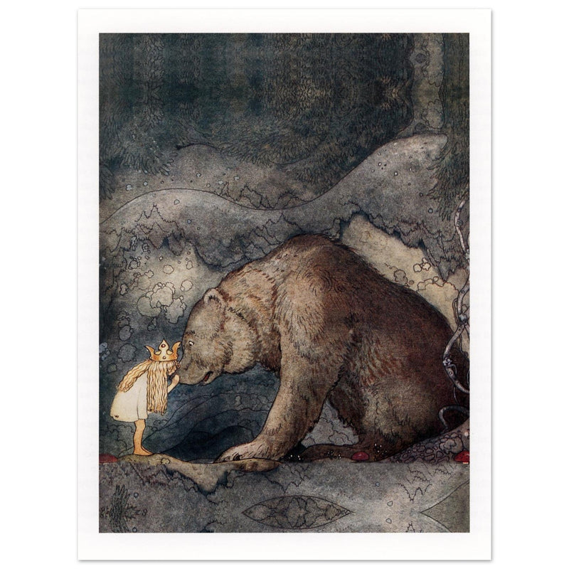 John Bauer the little princess and the bear vintage illustration . From the fairy tale Bella's Glorious Adventure.