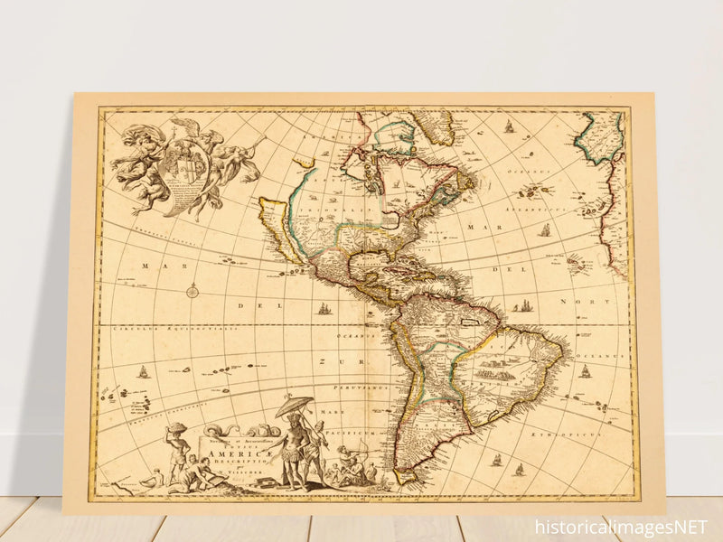 America ancient map. Novissima et accuratissima totius Americae descriptio by Nicolaes Visscher